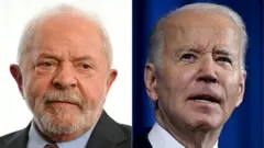 Colagem de fotos de Lula e Joe Biden