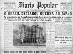 Jornal de junho de 1945 anuncia que Brasil declarou guerra ao Japão.