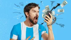 Montaje de un hombre gritándole a la súbida del dólar