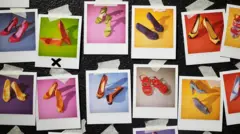 Imagem mostra uma série de post its, cada um com um par de sapatos