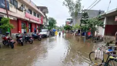 असोज महिनाको पहिलो साता भएको वर्षाका कारण जलमग्न तराईको एक जिल्लाको सडक