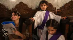 Ceremonia en la iglesia de San Porfirio de Gaza el pasado abril.