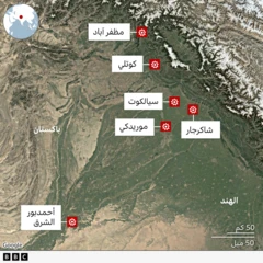 خريطة تبين مواقع قصف الهند على باكستان