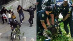 خشونت پلیس در دانشگاه‌ها آتلانتا (راست) و تهران (چپ)