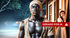 Imagem gerada por IA de um homem negro e uma mulher branca