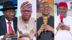 Daga hagu zuwa dama: Goodluck Jonathan, Seyi Makinde, Peter Obi, Nyesom Wike 