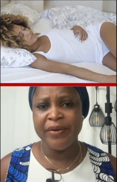 Obinrin to n sun lori ibusun pẹlu awọtẹlẹ funfun to fi ara silẹ ati olootu to n salaye ọrọ