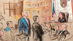 Ký họa ông Donald Trump trình diện thẩm phán Moxila Upadhyaya tại tòa án liên bang ở Washington, Mỹ ngày 3/8