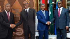 Perezida Joao Lourenço na Perezida Kagame i Kigali hamwe na Tshisekedi i Kinshasa