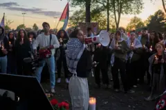 Members of the Middle Eastern community living in Dearborn, Michigan, hold a candlelight vigil on the anniversary of the 7 October 2023 attacks in Israel on 7 October 2024