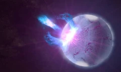 ภาพจำลองแมกนีทาร์หรือดาวนิวตรอนที่มีสนามแม่เหล็กอันแข็งแกร่ง กำลังปะทุพลังงานระดับสูงออกมาเมื่อเปลือกผิวดาวแตกออก