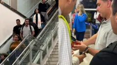 Flávio Bolsonaro no aeroporto de Guarulhos, em São Paulo, antes do embarque para Washington, nos EUA