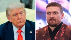 A split image of Donald Trump and Oleksandr Usyk