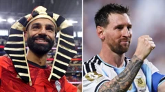 Os jogadores Mohamed Salah, do Egito, e Lionel Messi, da Argentina