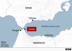 Peta wilayah Ceuta.