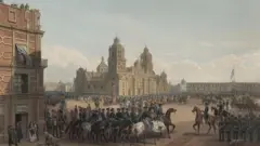 Una litografía de la llegada de las tropas de EE.UU. al Palacio Nacional de Ciudad de México