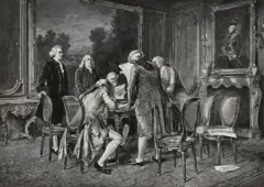 Ilustração do Tratado de Paris sendo assinado em 1783