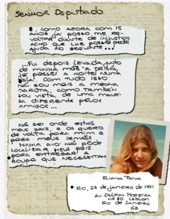 Montagem feita com trechos da carta de Eliana Paiva. Nos trechos, a então adolescente pede informações sobre o paradeiro de seus pais, presos por agentes da ditadura