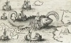 São Brandão retratado em 1621 rezando uma missa no dorso de uma baleia