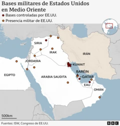 Mapa de las instalaciones militares de Estados Unidos en Medio Oriente.