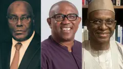 A collage picture of Atiku Abubakar, Peter Obi, and Nasir El-Rufai