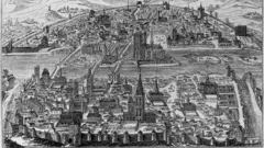 رسم للعاصمة الفرنسية باريس يعود للقرن السادس عشر وتحديدا في عهد الملك هنري الرابع (1553-1610)، وتظهر فيه المدينة وهي تحيط بنهر السين وفي قلبها كاتدرائية نوتردام
