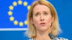 EU Commission Vice-President and High Representative for Foreign Affairs and Security Policy Kaja Kallas gives a press conference prior to the EU Foreign Affairs meeting.