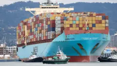 Контейнеровоз Maersk в Оклендском порту в Калифорнии 3 февраля 2025 года