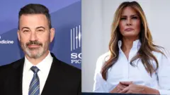 imagen compuesta de jimmy kimmel y melania trump 