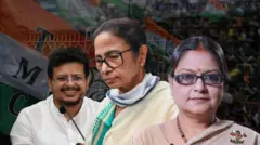 (বাম দিক থেকে) ঋতব্রত ব্যানার্জী, মমতা ব্যানার্জী ও কাকলি ঘোষ দস্তিদার