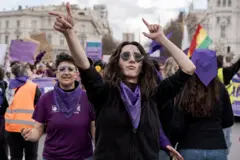 Marcha por el Día de la Mujer en Madrid, España.