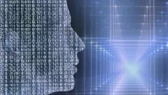 تصویرسازی از صورت یک انسان که پر از اعداد است و یک منبع نور