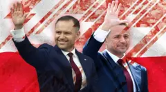 Коллаж портретных фото двух основных кандидатов в президенты Польши