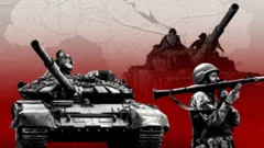 Колаж: карта України на тлі військової техніки та українських військовослужбовців 