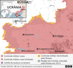 Mapa mostra avanço Russo no leste da Ucrânia