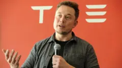 Elon Musk during a media tour of the Tesla Gigafactory 