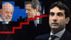 Imagem feita a partir das fotos do rosto de Lula, Haddad e Gabriel Galípolo.