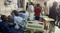 Dem dey treat pipo wey injure for one explosion for one mosque for Maiduguri for di Borno State Specialist Hospital, Nigeria