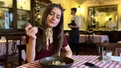 BBC reporter Sofia Bettiza tries cricket tagliatelle 