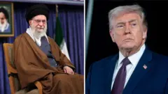 ټرمپ او خامنه‌اي په جلا دوو عکسونو کې ښکاري.