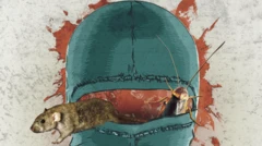 رسم توضيحي لرأس مغطى بقناع أخضر، يخرج منه فأر وصرصور