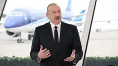 Ильхам Алиев на фоне самолета Azerbaijani Airlines