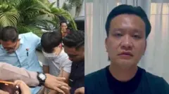 Ivan Sugianto saat ditangkap (kiri) dan saat meminta maaf melalui pesan video (kanan)