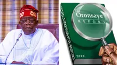 Aworan aarẹ Tinubu ati afihan abajade iwadii igbimọ Oronsanye