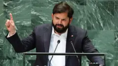 Gabriel Borich dando su discurso ante la Asamblea General de la ONU