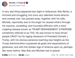 Un mensaje de Donald Trump en Truth Social