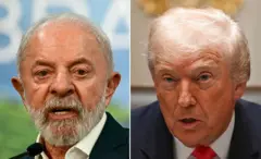 Montagem com fotos de Lula e Trump