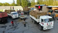 ӨКМдин кызматкерлери Ак-Шыйрак айылына тоют жеткирүү алдында. 2022-жыл, 4-июнь