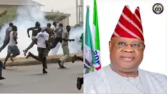 Aworan awọn ọdọ kan to n da ilu ru ati aworan gomina ipinlẹ ṣun, Ademọla Adeleke
