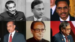 বাম থেকে ডানে, উপরের সারিতে - শেখ মুজিবুর রহমান, জিয়াউর রহমান, হুসেইন মুহম্মদ এরশাদ
বাম থেকে ডানে, নিচের সারিতে - সাহাবুদ্দিন আহমদ, মোঃ জিল্লুর রহমান, মোঃ সাহাবুদ্দিন
